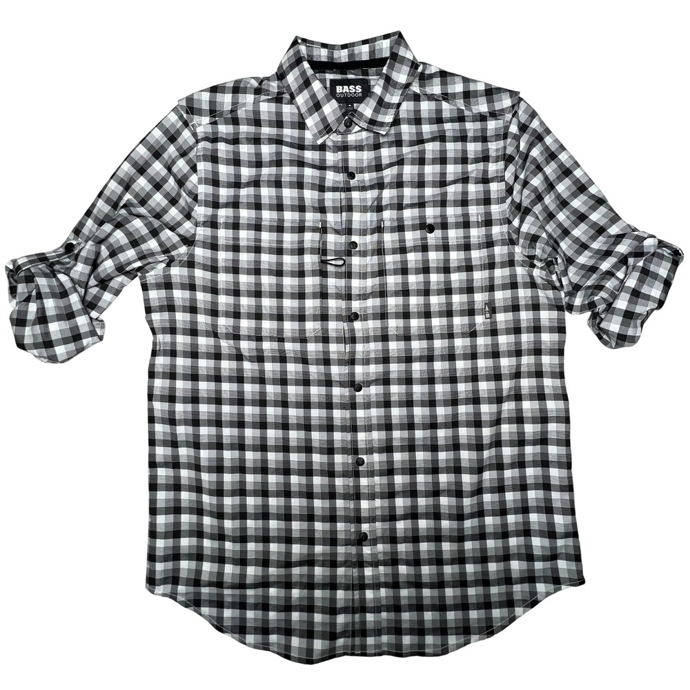 Bass Outdoor Black White Plaid Long Sleeve Button Up Shirt Men S BA42C161